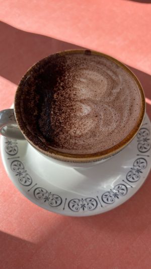 Oat hot chocolate in a cupp  at Sarah's Sisters in Semaphore