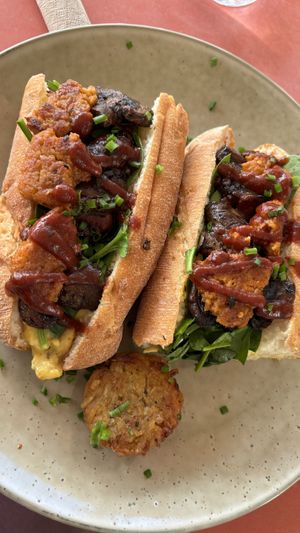 Breakfast baguettee  at Sarah's Sisters in Semaphore