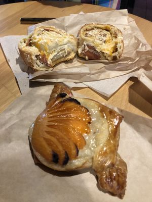 Apricot danish & cheese/pepperoni palmier at Le Petit Monstre in Brooklyn