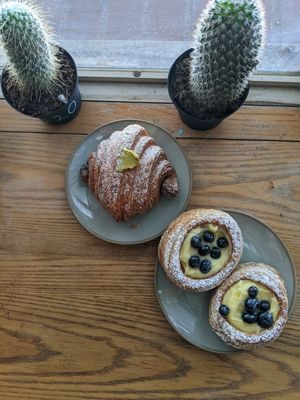 danish with blueberries and pistachio croissant at Le Petit Monstre in Brooklyn