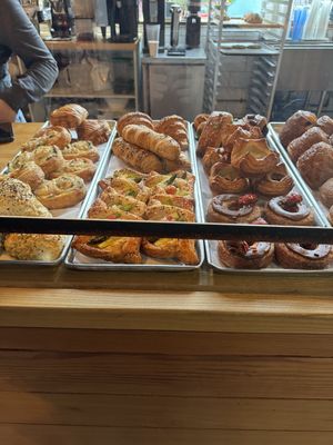 Bakery case (savories on the left)  at Le Petit Monstre in Brooklyn