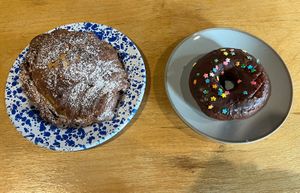 Almond croissant and chocolate donut   at Le Petit Monstre in Brooklyn