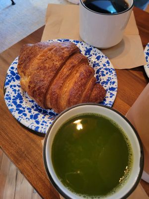 Perfect croissant and a matcha tea at Le Petit Monstre in Brooklyn