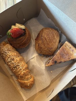 Guava cheese croissant, blueberry cheesecake, cheddar pretzel dog, cruffin  at Le Petit Monstre in Brooklyn