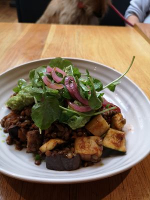 Delicious warm lentil salad. at Number 32 in Broadway