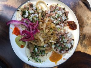 Buche tacos, ‘asada’ (seitan) tacos at Tapatia Vegan Tacos in Tulum
