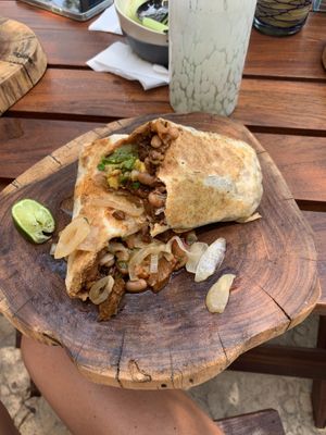 Burrito Al pastor at Tapatia Vegan Tacos in Tulum