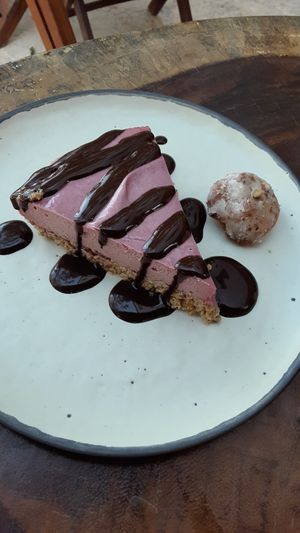 Raw strawberry no-cheesecake at Tapatia Vegan Tacos in Tulum