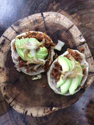 Cochinita sopes at Tapatia Vegan Tacos in Tulum