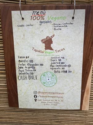 Menu at Tapatia Vegan Tacos in Tulum