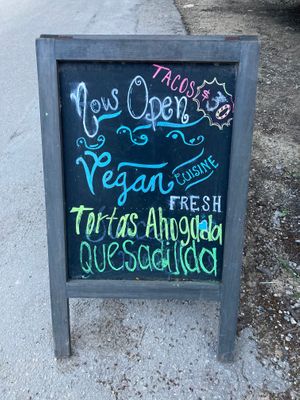 Sign at Tapatia Vegan Tacos in Tulum
