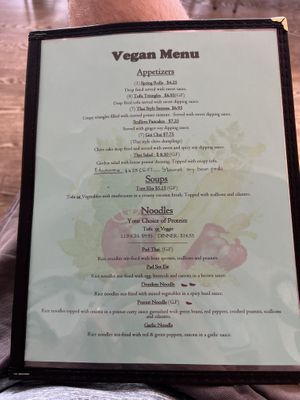 Vegan menu 1  at Thai Cafe in Peterborough