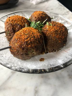 'Beef' yakitori with impossible beef (flavors were great but the impossible beef is a bit to beefy for my taste). at 4296 in Canmore