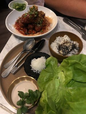 KFC SSÄM (platter) with sticky garlic rice.  at 4296 in Canmore