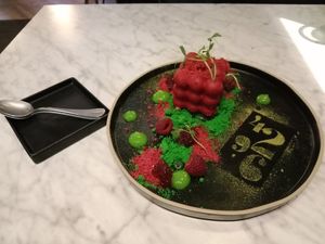Raspberry dessert at 4296 in Canmore
