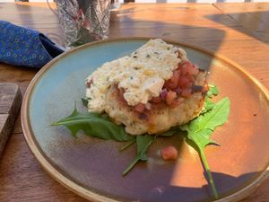 Fritters with added vegan egg  at The Old Garage in Camberwell