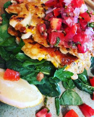 Corn, Cauliflower & Halloumi Fritters  at The Old Garage in Camberwell