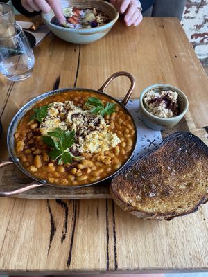 Baked vegan eggs   at The Old Garage in Camberwell