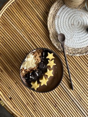 Choco smoothie bowl with vegan pea protein powder  at Beach Coconuts Bowls - Bophut Koh Samui in Koh Samui