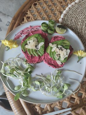 Avocado beetroot toast at Beach Coconuts Bowls - Bophut Koh Samui in Koh Samui