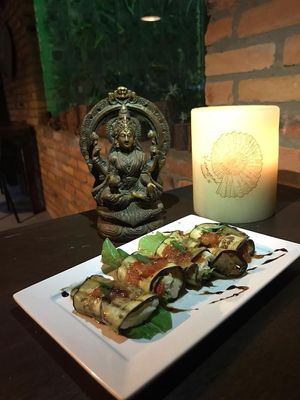 eggplant roll with arugula. at Espaço Kumaras in Garopaba