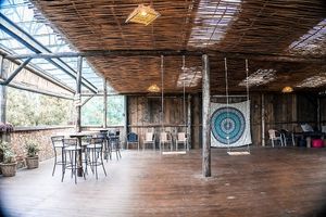 Second floor overlooking lagoon at Espaço Kumaras in Garopaba