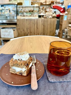 Delicious vegan carrot cake & glass of water  at LouLou Vegan in Jeju
