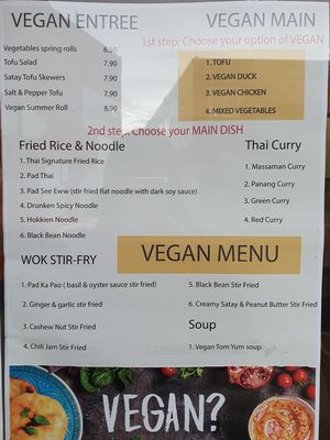 Vegan selection  at Sarinya Thai Fusion in Moonah