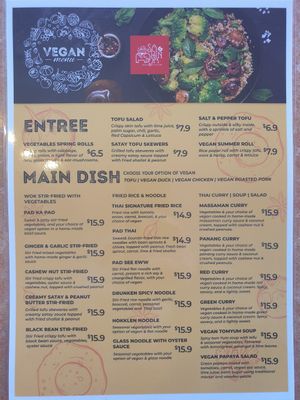 Full separate vegan menu at Sarinya Thai Fusion in Moonah