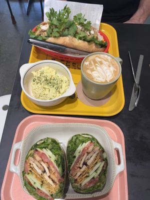 Banh mi, eggless egg salad, vanilla latte, VLT wrap  at ByTOFU in Seoul
