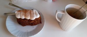 Carrot cake and tea at Café Adjutant in Helsinki