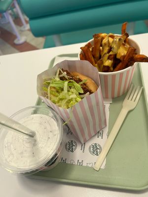 Fishless fillet o fish with cheesey sweet Patti fries and milkshake  at Neat - Soho in London