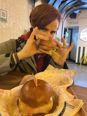 Vegan connoisseur Amelia Foxton samples the kimchi burger    at Neat - Soho in London