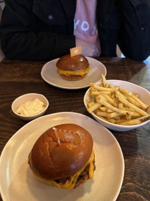 Smash burger with za’atar fries and garlic mayo  at Neat - Soho in London