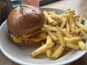 Smash burger with fries   at Neat - Soho in London