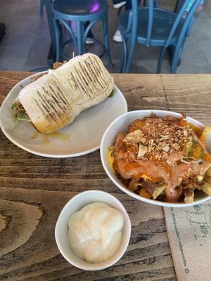 Sandwich and loaded fries  at Neat - Soho in London