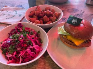 Super slaw, cauliflower nuggets/bites and Neat burger at Neat - Soho in London