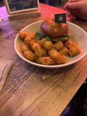 Vegan burger with tater tots   at Neat - Soho in London