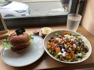 Neat burger with Roasted vegetable quinoa salad.   at Neat - Soho in London
