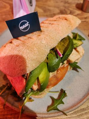 Grilled chick'n & basil pesto ciabatta at Neat - Soho in London