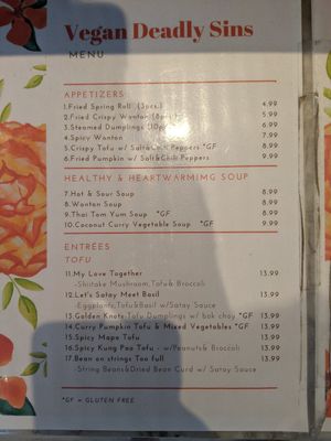 Menu3 at Vegan Deadly Sins in Sacramento