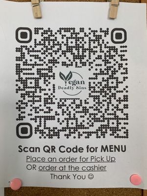 QR code for menu at Vegan Deadly Sins in Sacramento