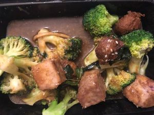 Vegan ribs with broccoli, taro, and pumpkin at Vegan Deadly Sins in Sacramento