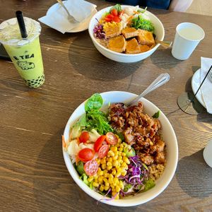 General Tso Bowl and Teriyaki Bowl. at Vegan Deadly Sins in Sacramento