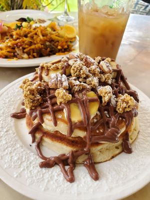 The sweet side of the vegan brunch platter - kind of tasted like fresh donuts. Delicious pancakes! at Mimosa Brunch Farm To Table in Aguada