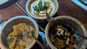 Daal, jackfruit curry, and pineapple curry at INDU Dining in Sydney