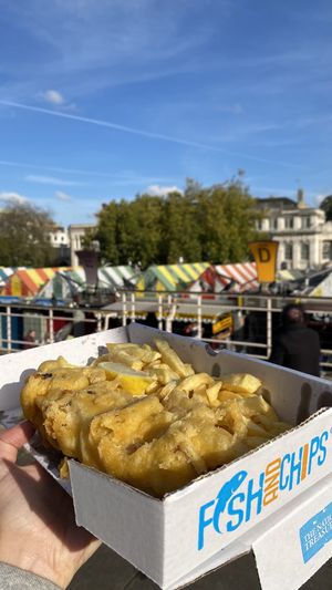 Banana blossom “Vish&chips"  at Lucy's Chips in Norwich