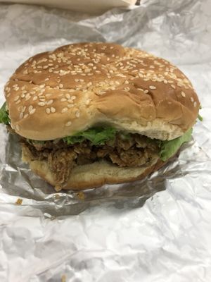 Fried mushroom sandwich - delish  at Dee's Vegan To-Go in Charlotte