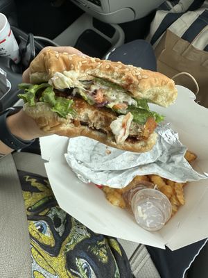 Carolina chicken sandwich. Comes with fries.  at Dee's Vegan To-Go in Charlotte