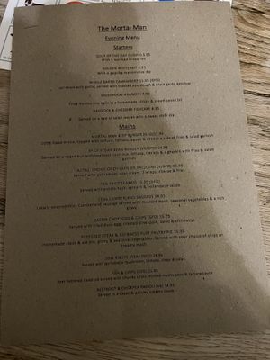 December 2022 menu (page 1)  at The Mortal Man in Troutbeck